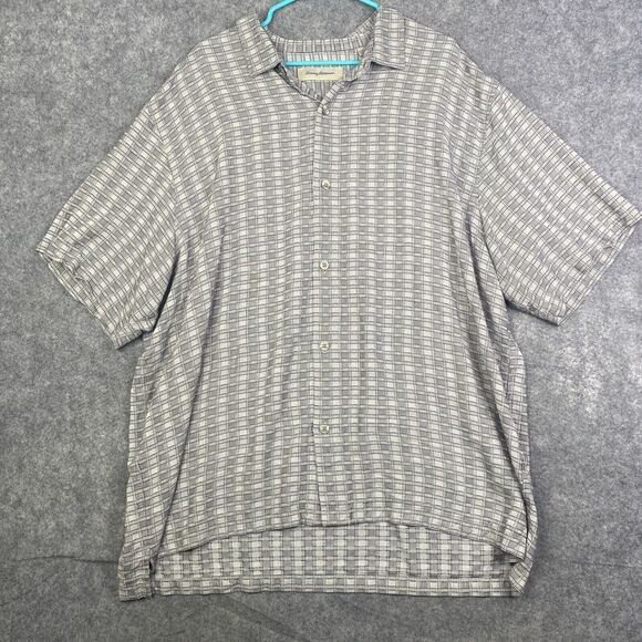 Tommy Bahama Other - Tommy Bahama Shirt Mens 3XL Gray Geometric Hawaiian Camp Silk Button Up